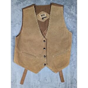 G4000 Tan Genuine Suede Leather Western Biker Vest Whipstitch Snaps Brown Medium